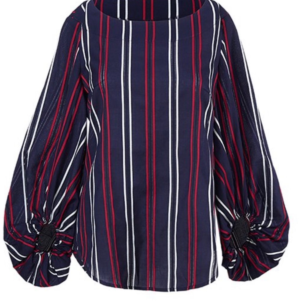 Cabi Stripped Flag Balloon Sleeves Women's Size M Blue White Red Stripes NWOT